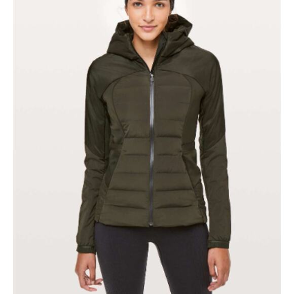 Lululemon Women's Down For It All Jacket Puffer Coat Full Zip Dark Olive Green 8 - Picture 1 of 9